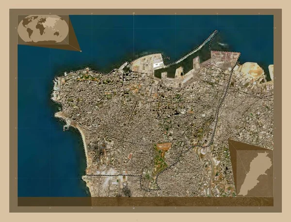 Beirut Governatorato Del Libano Mappa Satellitare Bassa Risoluzione Mappa Della — Foto Stock