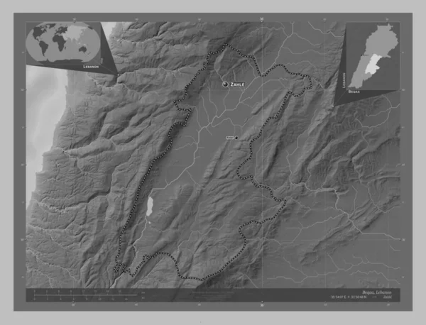 Бекаа Провинция Ливан Карта Высот Оттенках Серого Озерами Реками Места — стоковое фото