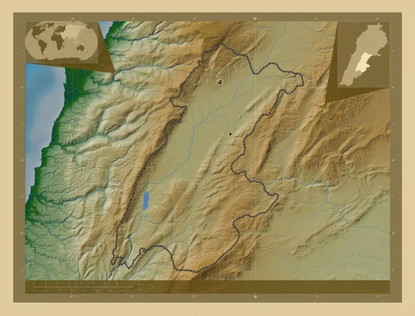 Beqaa Governadoria Líbano Mapa Elevação Colorido Com Lagos Rios Locais — Fotografia de Stock