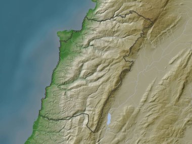 Lübnan Dağı, Lübnan Valisi. Yükseklik haritası göller ve nehirlerle wiki stilinde renklendirilmiştir