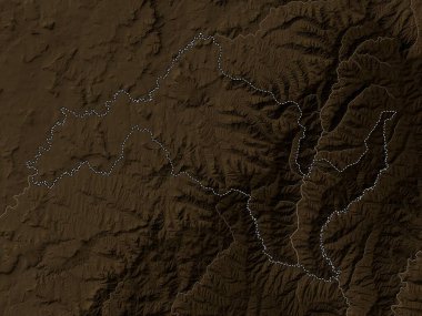 Leribe, Lesotho bölgesi. Yükseklik haritası sepya tonlarında göller ve nehirlerle renklendirilmiş