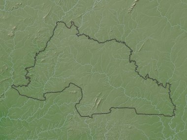 Grand Gedeh, Liberya Bölgesi. Yükseklik haritası göller ve nehirlerle wiki stilinde renklendirilmiştir