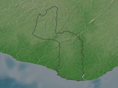 Maryland, Liberya Bölgesi. Yükseklik haritası göller ve nehirlerle wiki stilinde renklendirilmiştir