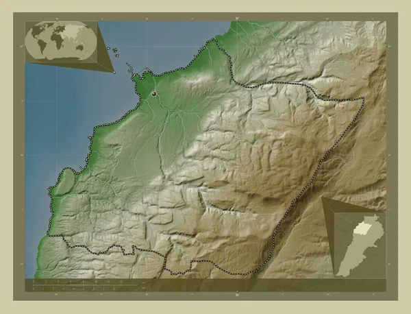 Βόρεια Κυβερνήτης Του Λιβάνου Υψόμετρο Χάρτη Χρωματισμένο Στυλ Wiki Λίμνες — Φωτογραφία Αρχείου