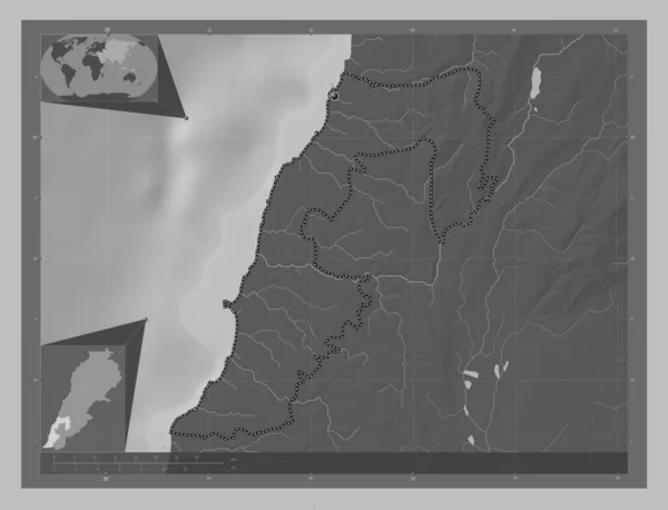 Південь Губернаторство Ліван Граймасштабна Мапа Висот Озерами Річками Кутові Допоміжні — стокове фото