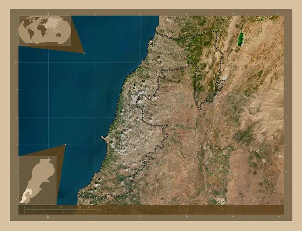 Süden Gouvernement Des Libanon Satellitenkarte Mit Niedriger Auflösung Eck Zusatzstandortkarten — Stockfoto