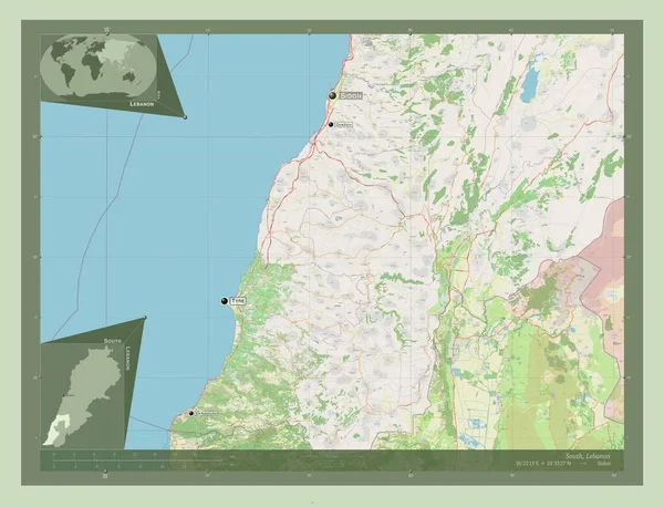 Zuidelijk Gouvernement Van Libanon Open Plattegrond Locaties Namen Van Grote — Stockfoto