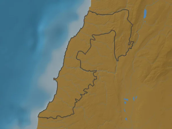 Sur Provincia Del Líbano Mapa Elevación Colores Con Lagos Ríos — Foto de Stock