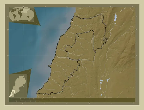Zuidelijk Gouvernement Van Libanon Hoogtekaart Gekleurd Wiki Stijl Met Meren — Stockfoto