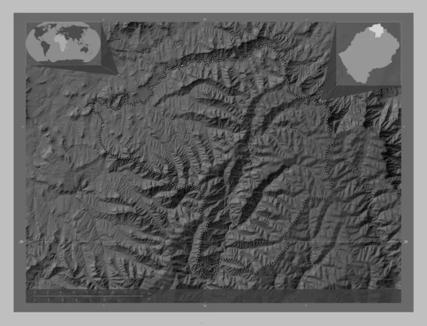 Butha Buthe District Lesotho Grayscale Elevation Map Lakes Rivers Locations — Stock Photo, Image