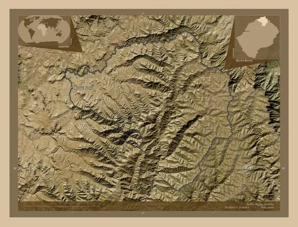 Butha Buthe Distrito Lesoto Mapa Satélite Baixa Resolução Locais Nomes — Fotografia de Stock