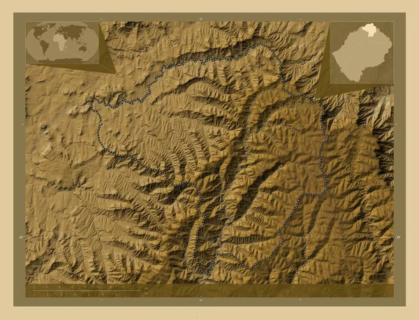 Бута Буте Район Лесото Кольорові Карти Висот Озерами Річками Розташування — стокове фото