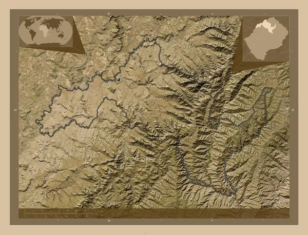 Leribe 莱索托区 低分辨率卫星地图 角辅助位置图 — 图库照片