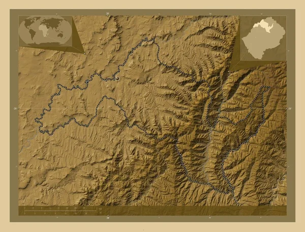 Leribe District Lesotho Colored Elevation Map Lakes Rivers Locations Major — Stock Photo, Image