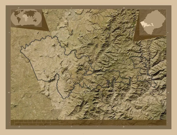 Mafeteng 莱索托区 低分辨率卫星地图 该区域主要城市的所在地点 角辅助位置图 — 图库照片