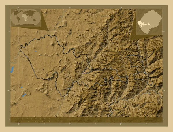Мафетенг Район Лесото Кольорові Карти Висот Озерами Річками Кутові Допоміжні — стокове фото