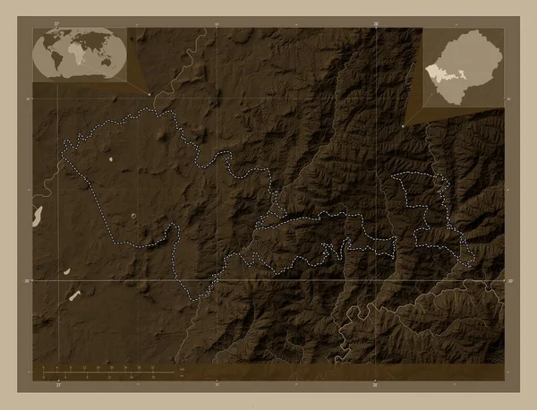 Мафетенг Район Лесото Висота Карти Забарвлена Сепії Тонів Озерами Річками — стокове фото