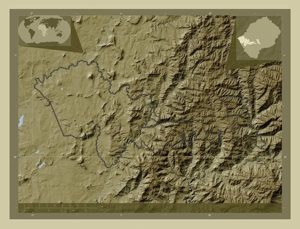 Mafeteng Okres Lesotho Zdvihová Mapa Zbarvená Stylu Wiki Jezery Řekami — Stock fotografie