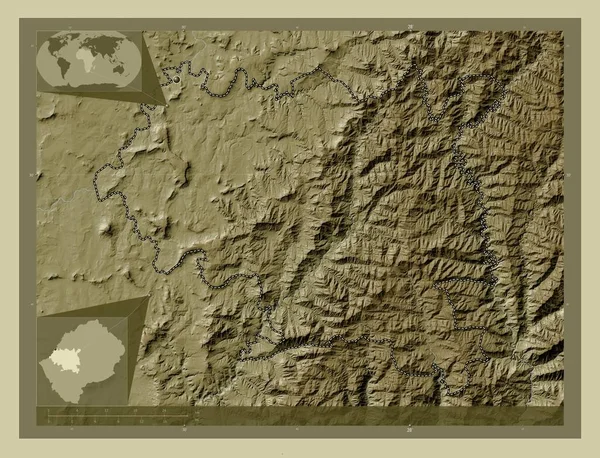 莱索托地区的Maseru 用Wiki风格绘制的带有湖泊和河流的高程地图 角辅助位置图 — 图库照片