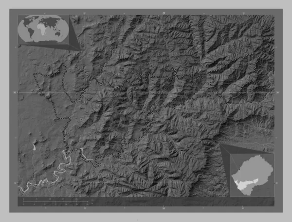 Mohale Hoek Район Лесото Граймасштабна Мапа Висот Озерами Річками Кутові — стокове фото