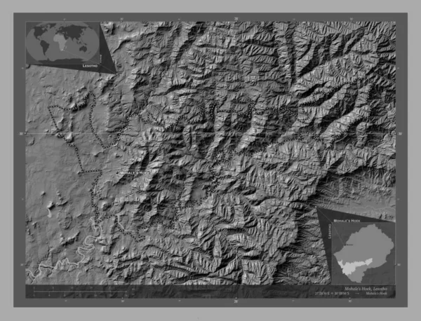 Mohale Hoek District Lesotho Bilevel Elevation Map Lakes Rivers Locations — Stock Photo, Image