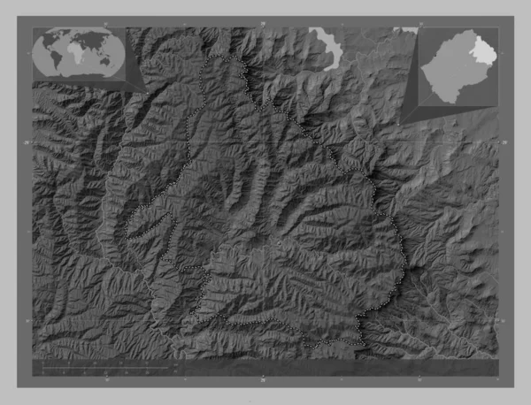 Mokhotlong Distrito Lesotho Mapa Elevación Escala Grises Con Lagos Ríos — Foto de Stock