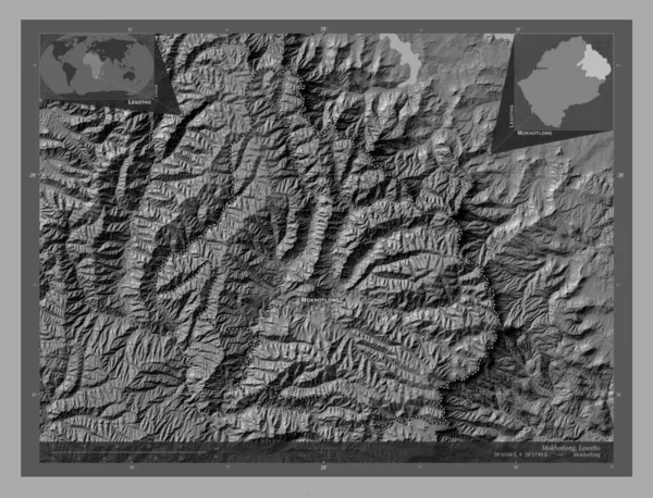 Mokhotlong Περιφέρεια Lesotho Bilevel Υψομετρικός Χάρτης Λίμνες Και Ποτάμια Τοποθεσίες — Φωτογραφία Αρχείου