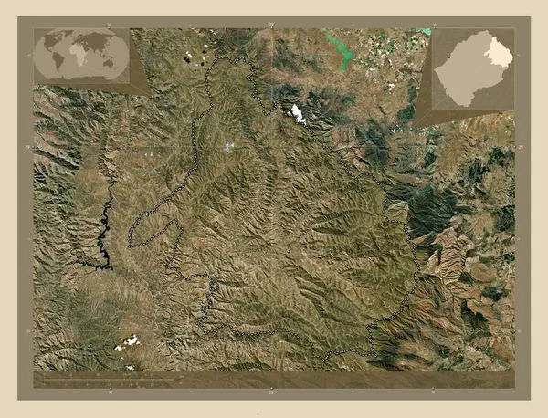 Mokhotlong 莱索托区 高分辨率卫星地图 该区域主要城市的所在地点 角辅助位置图 — 图库照片