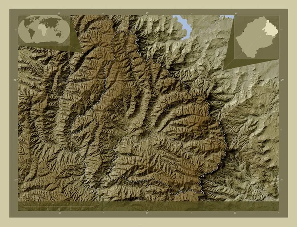 Mokhotlong Okres Lesotho Zdvihová Mapa Zbarvená Stylu Wiki Jezery Řekami — Stock fotografie