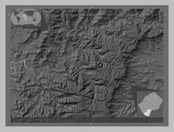 Quthing District Lesotho Grayscale Elevation Map Lakes Rivers Locations Major — Stock Photo, Image