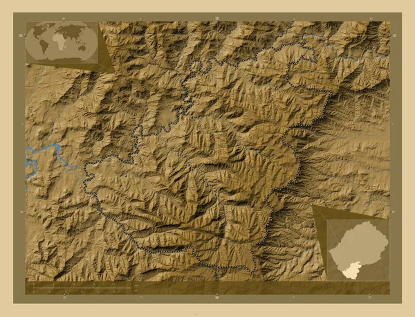 Quthing District Lesotho Colored Elevation Map Lakes Rivers Locations Major — Stock Photo, Image