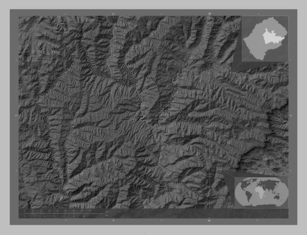 Thaba Tseka District Lesotho Grayscale Elevation Map Lakes Rivers Corner — Stock Photo, Image