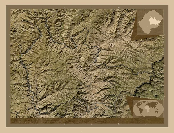 テバテスカ レソトの県 低解像度衛星地図 コーナー補助位置図 — ストック写真