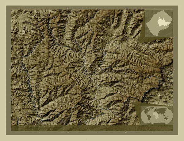 Thaba Tseka Dzielnica Lesotho Mapa Wzniesień Kolorowa Stylu Wiki Jeziorami — Zdjęcie stockowe