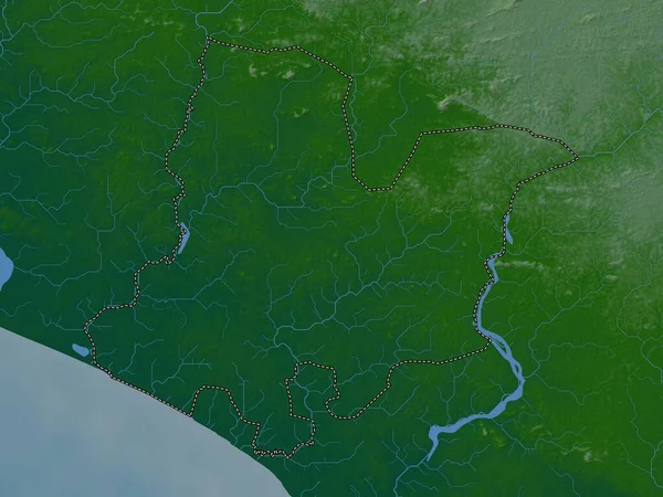 Bomi Condado Libéria Mapa Elevação Colorido Com Lagos Rios — Fotografia de Stock