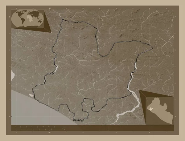 Боми Графство Либерия Карта Высоты Окрашенная Сепиевые Тона Озерами Реками — стоковое фото
