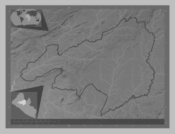 Bong Liberias Län Grayscale Höjdkarta Med Sjöar Och Floder Hjälpkartor — Stockfoto