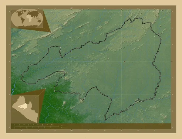 Bong Okres Libérie Barevná Mapa Jezery Řekami Umístění Velkých Měst — Stock fotografie