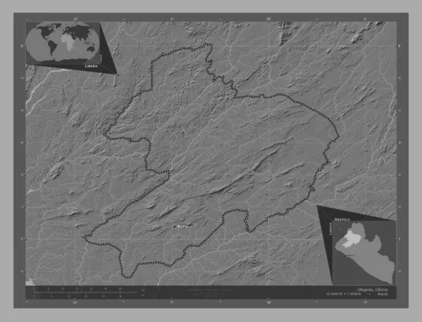 Gbapolu Graafschap Liberia Hoogteplattegrond Met Meren Rivieren Locaties Namen Van — Stockfoto