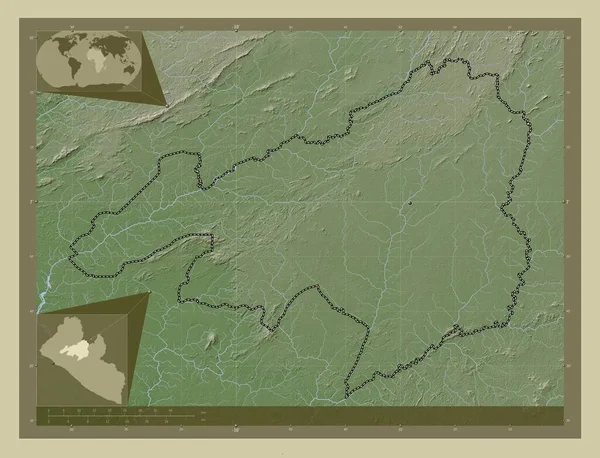 Bong Okres Libérie Zdvihová Mapa Zbarvená Stylu Wiki Jezery Řekami — Stock fotografie