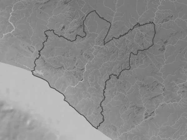 リベリア共和国のグランドバサ県 湖や川とグレースケール標高マップ — ストック写真