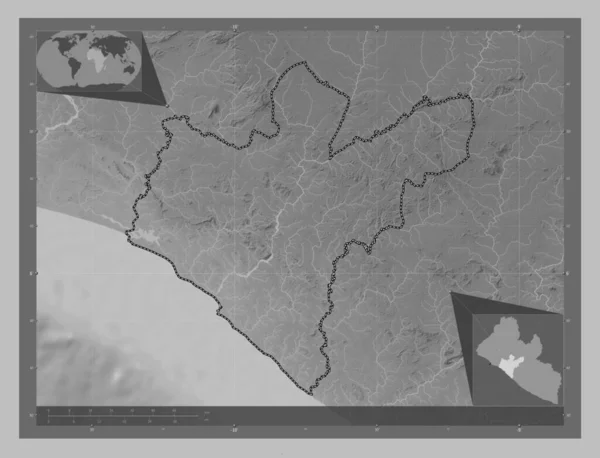 Grand Bassa Graafschap Liberia Grayscale Hoogte Kaart Met Meren Rivieren — Stockfoto