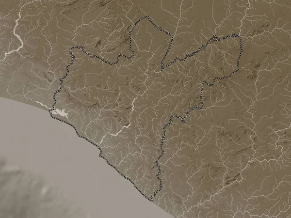 Большой Басса Графство Либерия Карта Высот Окрашенная Сепиевые Тона Озерами — стоковое фото