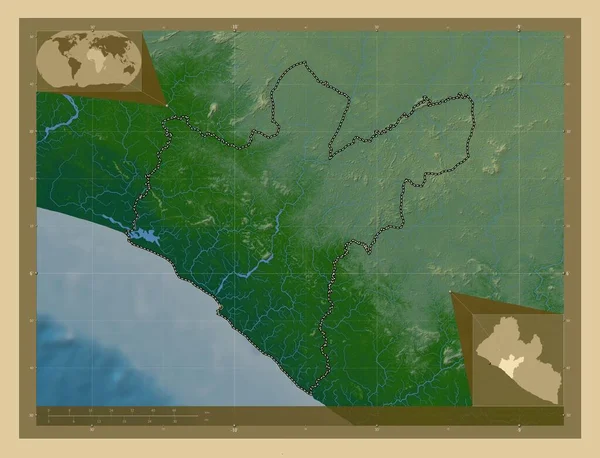 Grand Bassa County Liberia Colored Elevation Map Lakes Rivers Corner — Stock Photo, Image