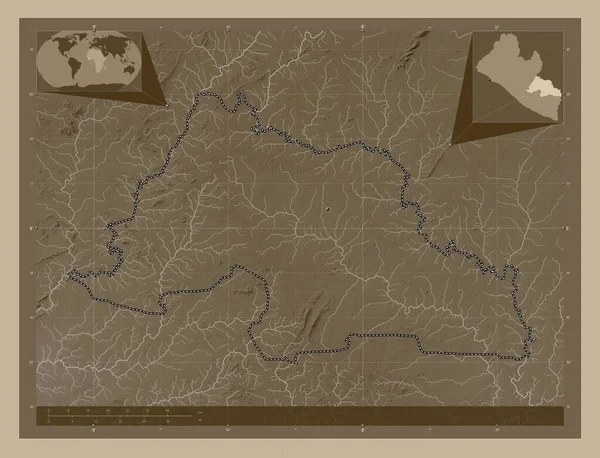 Grand Gedeh Okres Libérie Zdvihová Mapa Zbarvená Sépiovými Tóny Jezery — Stock fotografie