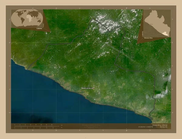 Grand Kru Contea Liberia Mappa Satellitare Bassa Risoluzione Località Nomi — Foto Stock