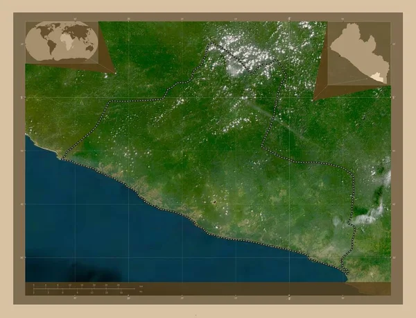 リベリアのグラン クリュ県 低解像度衛星地図 コーナー補助位置図 — ストック写真
