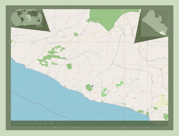 Grand Kru Νομός Λιβερίας Χάρτης Του Δρόμου Γωνιακοί Χάρτες Βοηθητικής — Φωτογραφία Αρχείου
