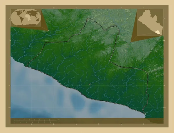 Grand Kru Hrabstwo Liberia Kolorowa Mapa Wzniesień Jeziorami Rzekami Pomocnicze — Zdjęcie stockowe