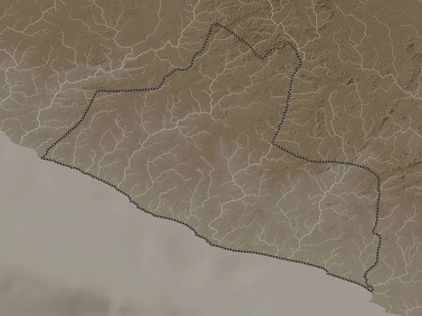 Гранд Крю Графство Либерия Карта Высот Окрашенная Сепиевые Тона Озерами — стоковое фото